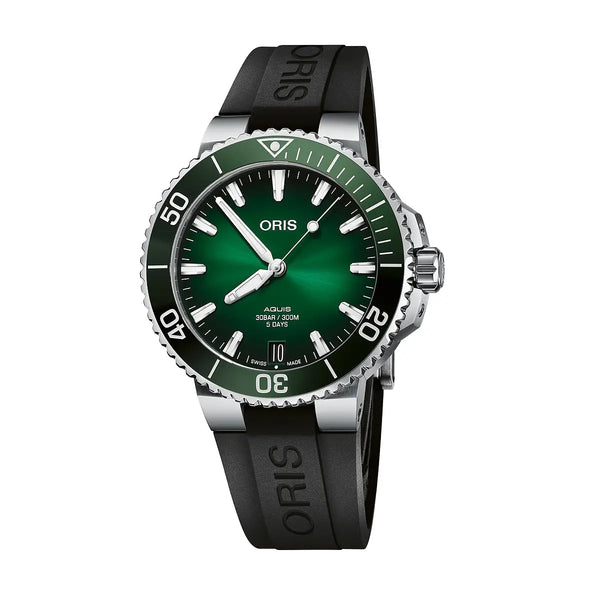 Orologio ORIS Aquis Date quadrante verde cinturino in gomma nero 01 400 7769 4157-07 4 22 74FC