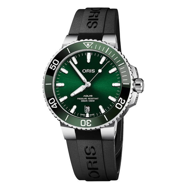 Orologio ORIS Aquis Date quadrante verde cinturino in gomma nero 01 733 7732 4157-07 4 21 64FC