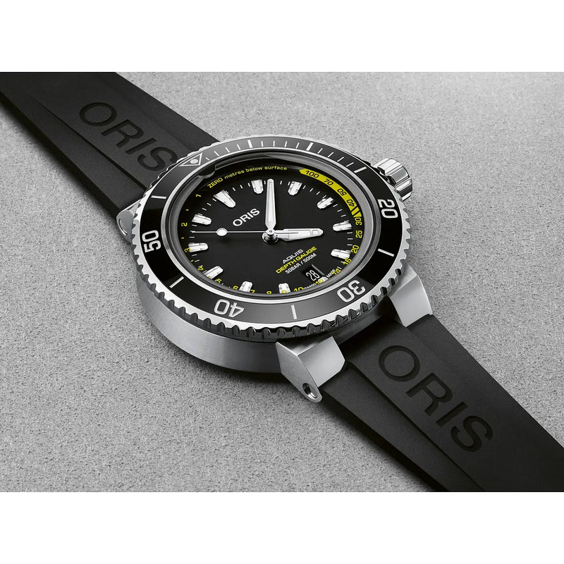 Orologio ORIS Aquis Depth Gauge quadrante nero cinturino in gomma nero 01 733 7755 4154-Set RS dettaglio 3