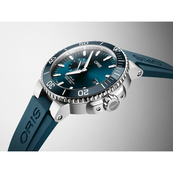 Orologio ORIS Aquis Small Second Date quadrante blu cinturino in gomma nero 01 743 7733 4155-07 4 24 69EB