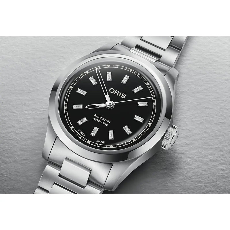 Orologio ORIS Big Crown Diamonds quadrante nero bracciale in acciaio 01 531 7797 4094-07 8 17 06 dettaglio 2
