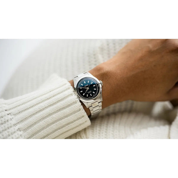 Orologio ORIS Big Crown Diamonds quadrante nero bracciale in acciaio 01 531 7797 4094-07 8 17 06 dettaglio