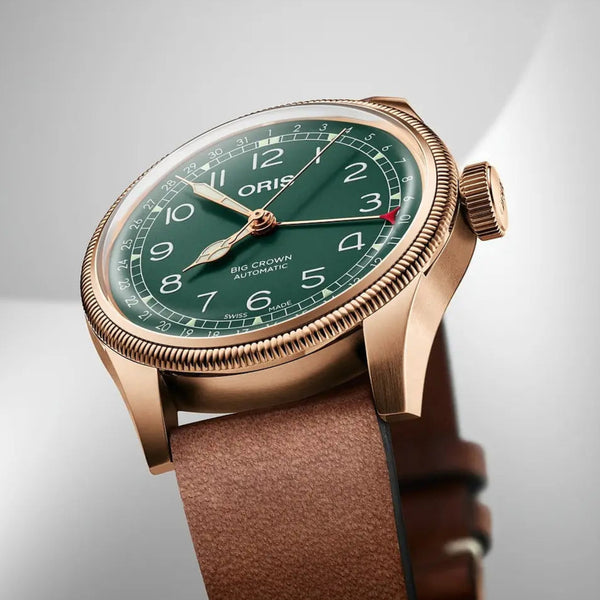 Orologio ORIS Big Crown Pointer Date 80th Anniversary quadrante verde cinturino in pelle marrone 01 754 7741 3167-07 5 20 58BR