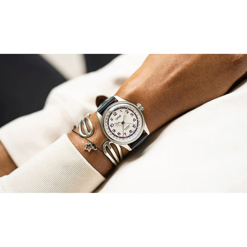 Orologio ORIS Big Crown Pointer Date Hank Aaron quadrante bianco cinturino in pelle blu 01 754 7785 4081-Set dettaglio 3
