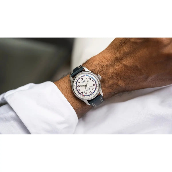 Orologio ORIS Big Crown Pointer Date Hank Aaron quadrante bianco cinturino in pelle blu 01 754 7785 4081-Set dettaglio
