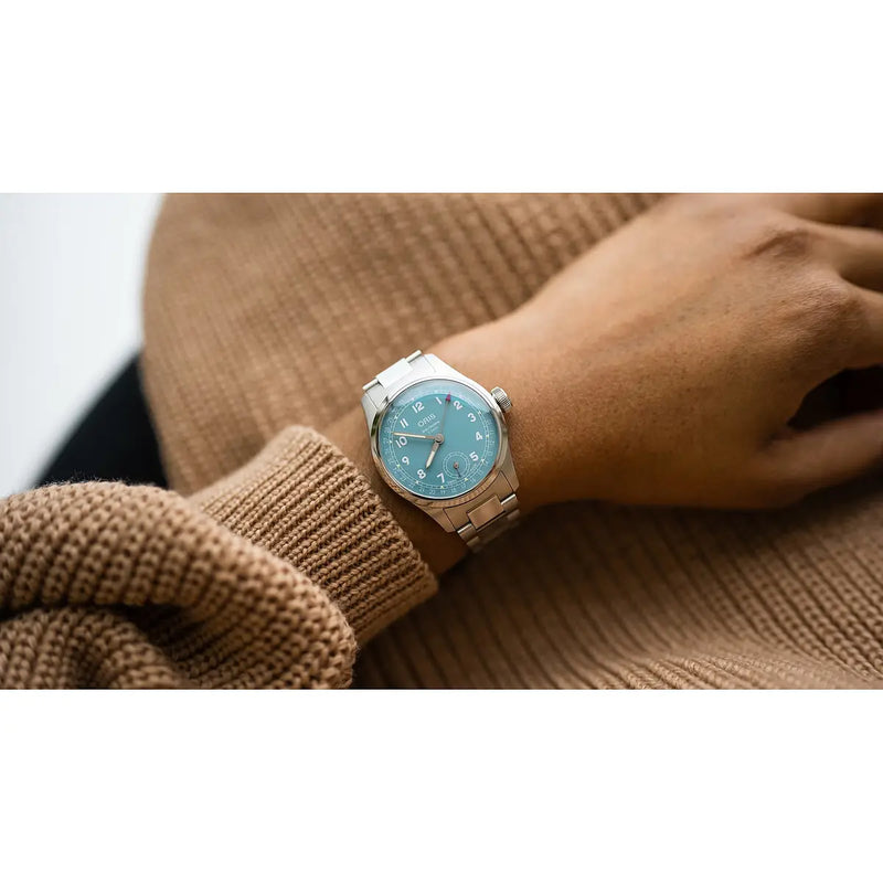 Orologio ORIS Big Crown Pointer Date quadrante blu bracciale in acciaio 01 473 7786 4065-07 8 19 06 dettaglio