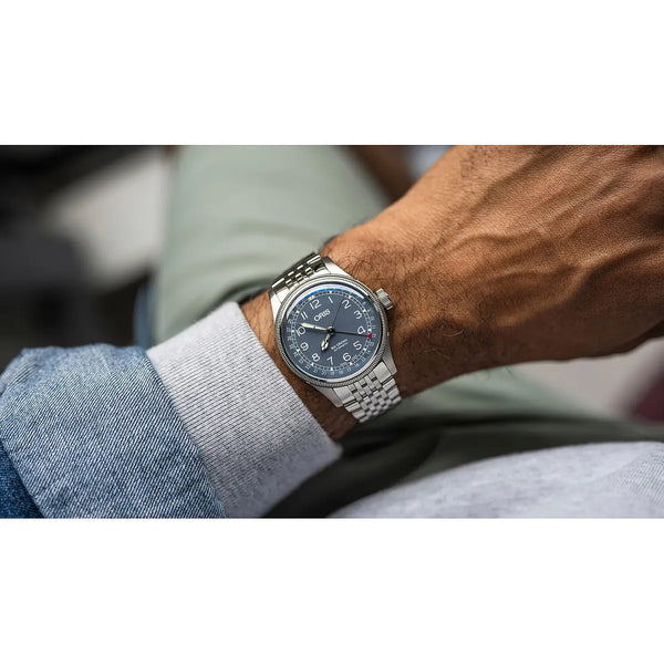 Orologio ORIS Big Crown Pointer Date quadrante blu bracciale in acciaio 01 754 7741 4065-07 8 20 22