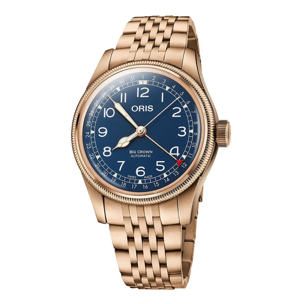 Orologio ORIS Big Crown Pointer Date quadrante blu bracciale in bronzomarrone 01 754 7741 3165-07 8 20 01