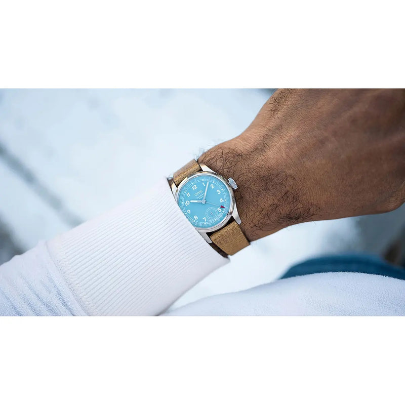 Orologio ORIS Big Crown Pointer Date quadrante blu cinturino in pelle marrone 01 473 7786 4065-07 5 19 22FC dettaglio