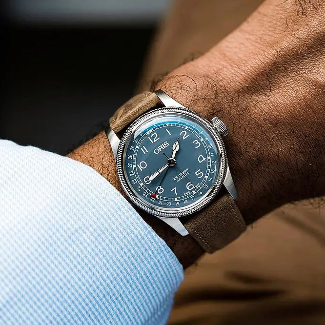 Orologio ORIS Big Crown Pointer Date quadrante blu cinturino in pelle marrone 01 754 7741 4065-07 5 20 63