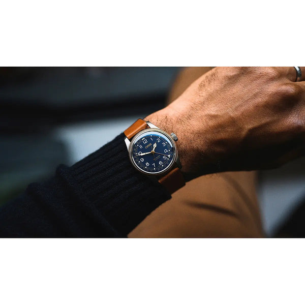 Orologio ORIS Big Crown Pointer Date quadrante blu cinturino in pelle marrone 01 754 7741 4365-07 5 20 58