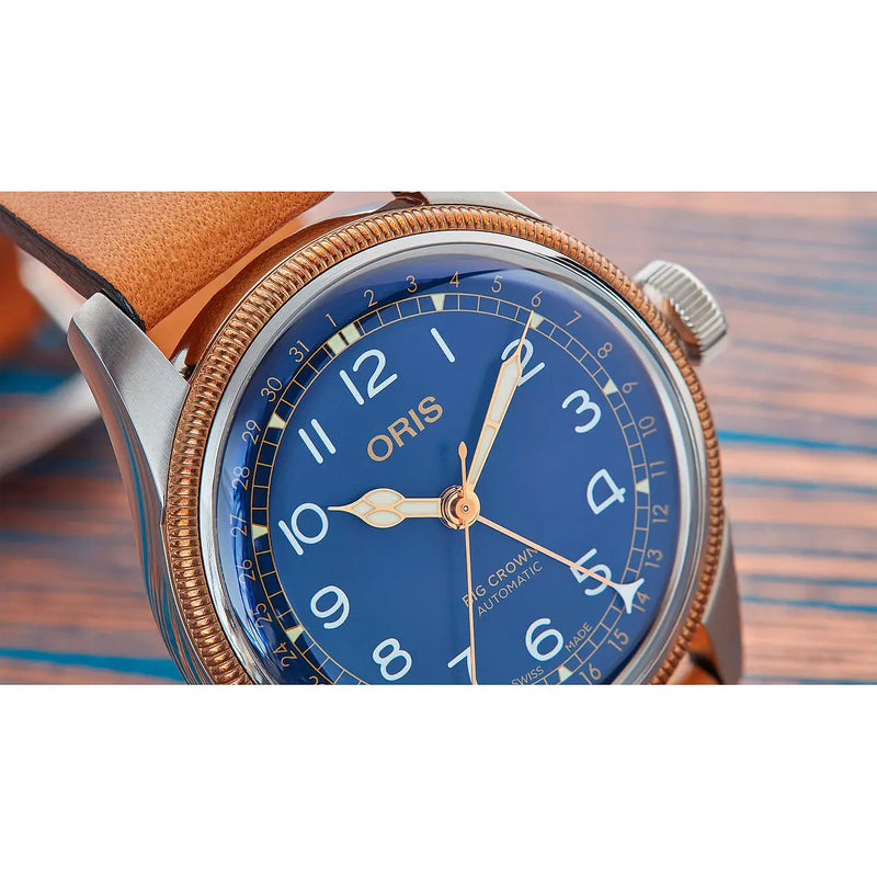 Orologio ORIS Big Crown Pointer Date quadrante blu cinturino in pelle marrone 01 754 7741 4365-07 5 20 71 dettaglio 2