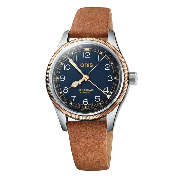 Orologio ORIS Big Crown Pointer Date quadrante blu cinturino in pelle marrone 01 754 7749 4365-07 5 17 66