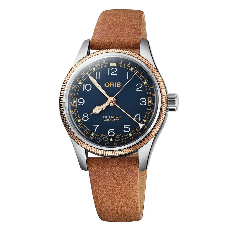 Orologio ORIS Big Crown Pointer Date quadrante blu cinturino in pelle marrone 01 754 7749 4365-07 5 17 66