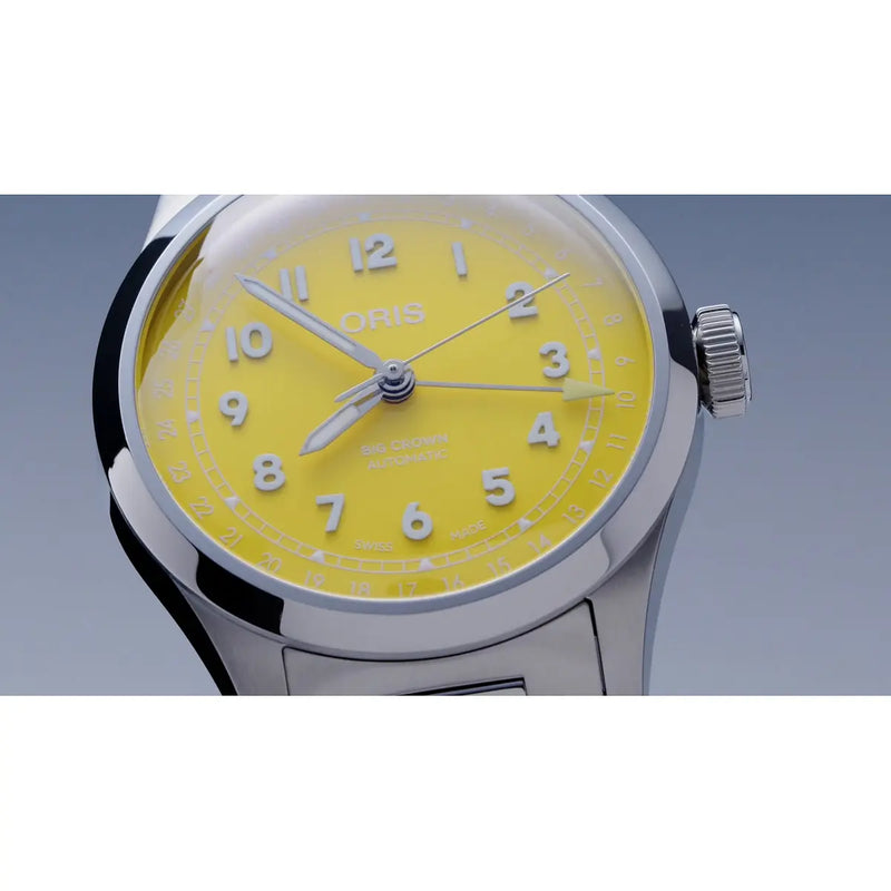 Orologio ORIS Big Crown Pointer Date quadrante giallo bracciale in acciaio 01 754 7798 4069-07 8 20 06