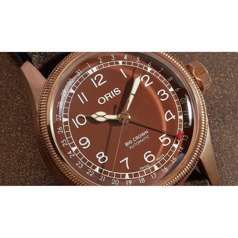 Orologio ORIS Big Crown Pointer Date quadrante marrone cinturino in pelle marrone 01 754 7741 3166-07 5 20 74BR dettaglio 4