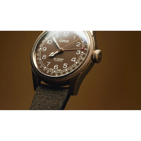 Orologio ORIS Big Crown Pointer Date quadrante marrone cinturino in pelle marrone 01 754 7741 3166-07 5 20 74BR dettaglio