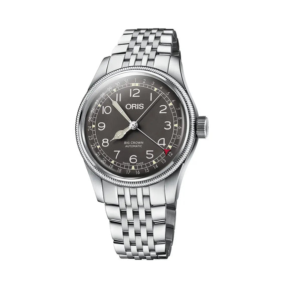 Orologio ORIS Big Crown Pointer Date quadrante nero bracciale in acciaio 01 754 7741 4064-07 8 20 22