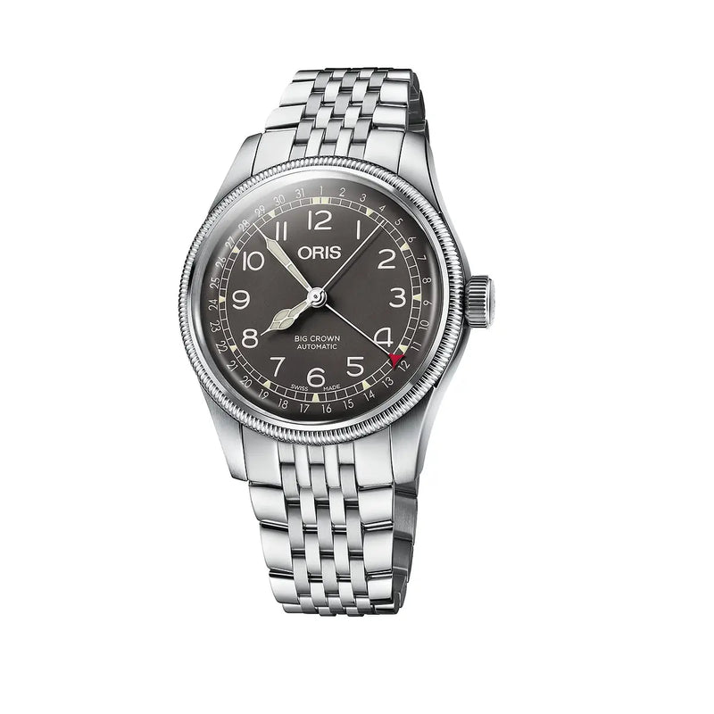 Orologio ORIS Big Crown Pointer Date quadrante nero bracciale in acciaio 01 754 7741 4064-07 8 20 22
