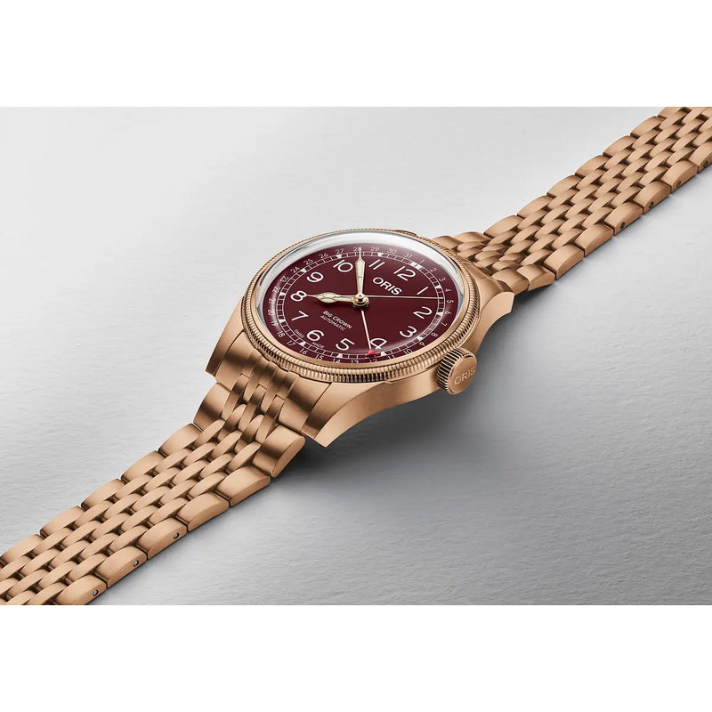 Orologio ORIS Big Crown Pointer Date quadrante rosso bracciale in bronzomarrone 01 754 7741 3168-07 8 20 01 dettaglio 2