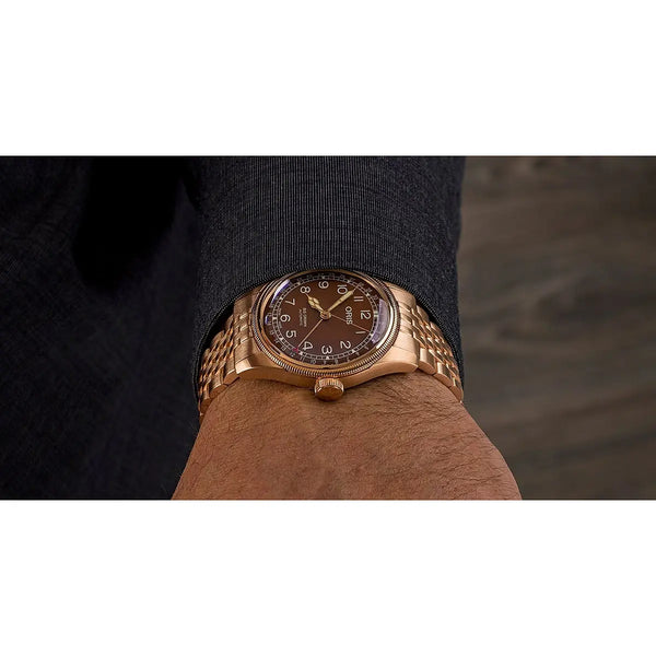 Orologio ORIS Big Crown Pointer Date quadrante rosso bracciale in bronzomarrone 01 754 7741 3168-07 8 20 01