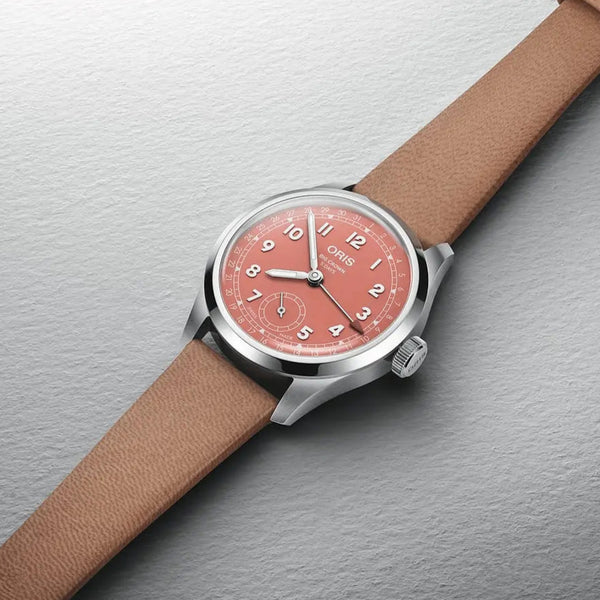 Orologio ORIS Big Crown Pointer Date quadrante rosso cinturino in pelle marrone 01 403 7799 4068-07 6 20 11FC dettaglio 4