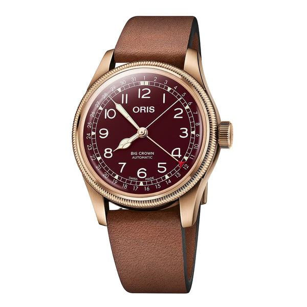 Orologio ORIS Big Crown Pointer Date quadrante rosso cinturino in pelle marrone 01 754 7741 3168-07 5 20 58BR