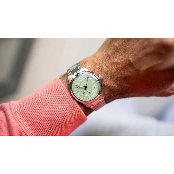 Orologio ORIS Big Crown Pointer Date quadrante verde bracciale in acciaio 01 403 7799 4067-07 8 20 06 dettaglio