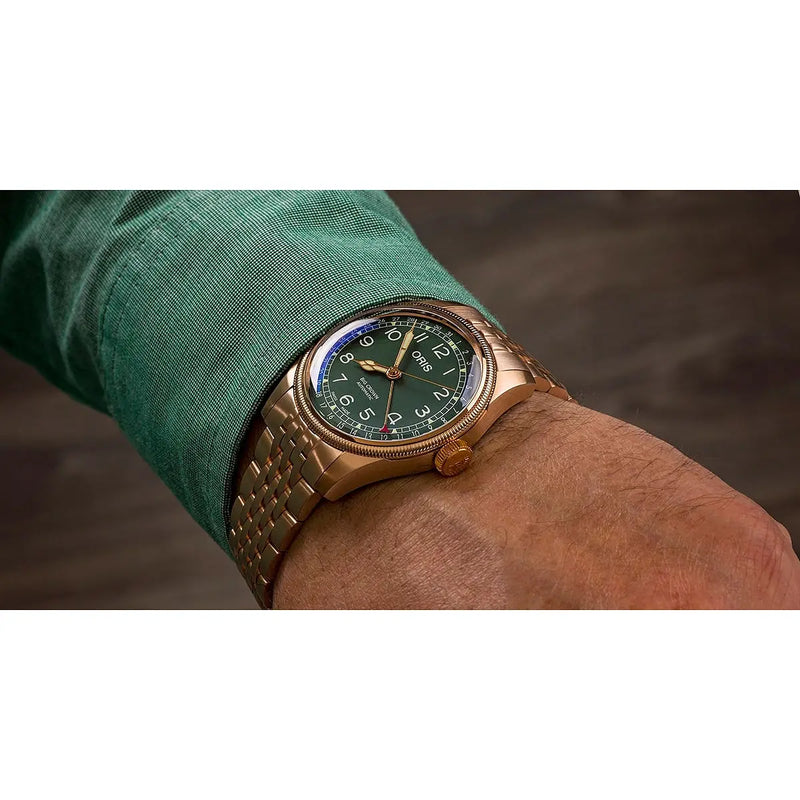 Orologio ORIS Big Crown Pointer Date quadrante verde bracciale in bronzomarrone 01 754 7741 3167-07 8 20 01