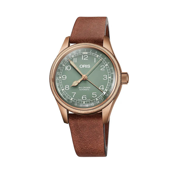 Orologio ORIS Big Crown Pointer Date quadrante verde cinturino in pelle marrone 01 754 7749 3167-07 5 17 69GBR