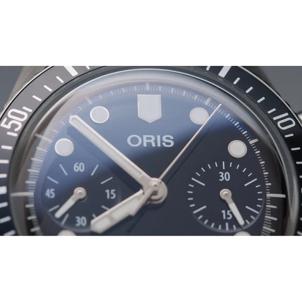 Orologio ORIS Divers Sixty-Five Chronograph quadrante nero cinturino in pelle nero 01 771 7791 4054-07 6 20 01