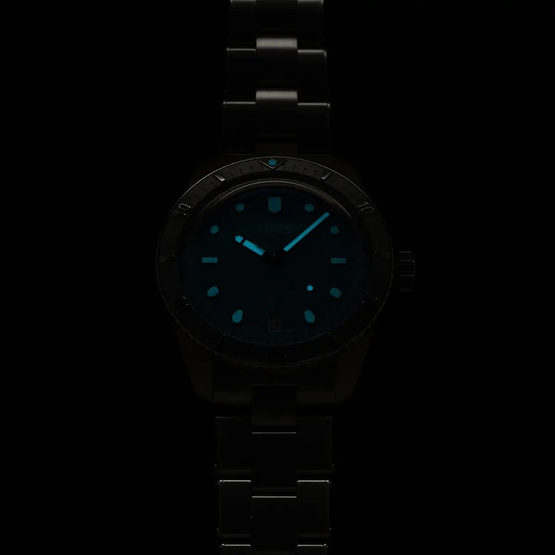 Orologio ORIS Divers Sixty-Five Cotton Candy quadrante azzurro bracciale in acciaio 01 733 7771 4055-07 8 19 18 dettaglio 5