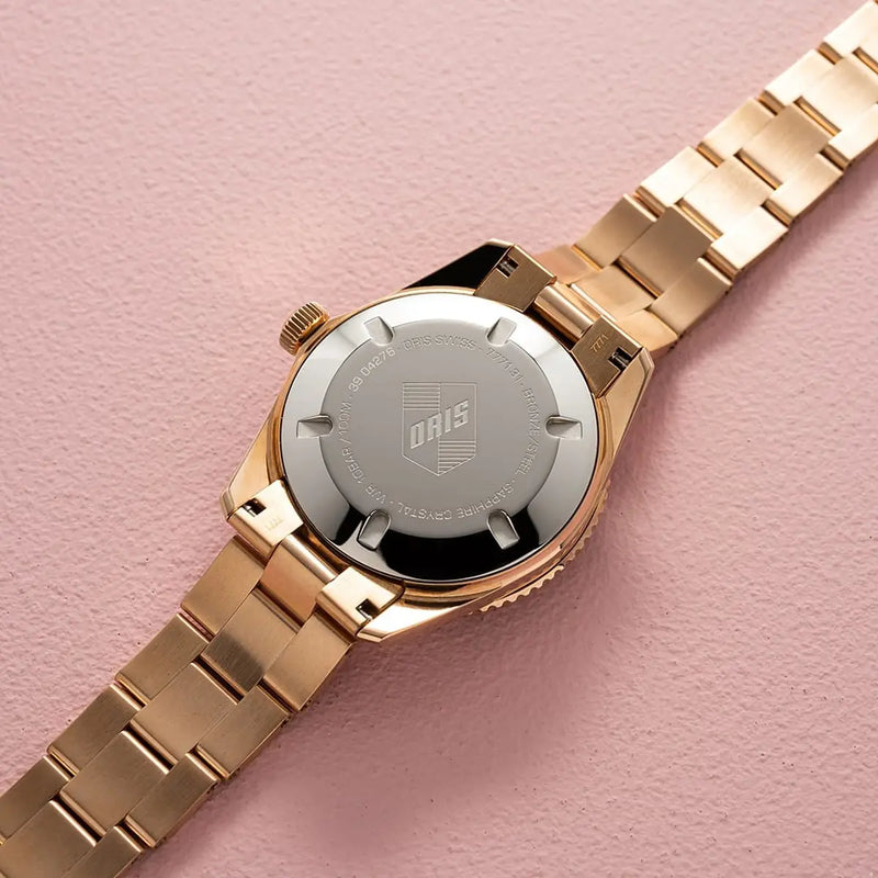 Orologio ORIS Divers Sixty-Five Cotton Candy quadrante rosa bracciale in bronzomarrone 01 733 7771 3158-07 8 19 15 dettaglio 2