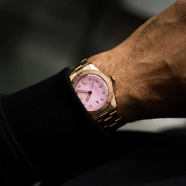 Orologio ORIS Divers Sixty-Five Cotton Candy quadrante rosa bracciale in bronzomarrone 01 733 7771 3158-07 8 19 15