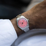 Orologio ORIS Divers Sixty-Five Cotton Candy quadrante rosa cinturino in pelle marrone 01 733 7771 4058-07 8 19 18 dettaglio 2