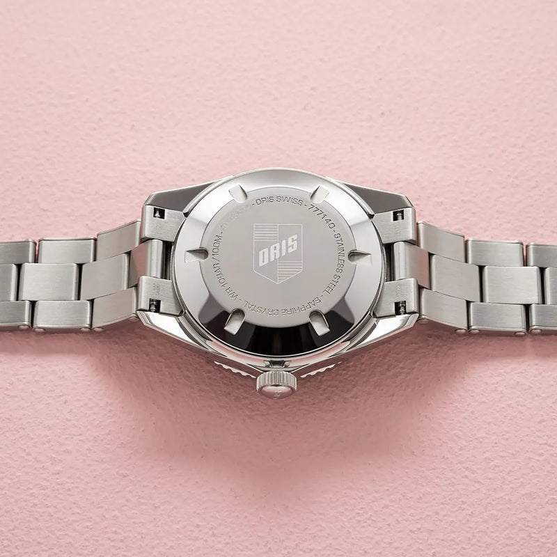 Orologio ORIS Divers Sixty-Five Cotton Candy quadrante rosa cinturino in pelle marrone 01 733 7771 4058-07 8 19 18 dettaglio 5