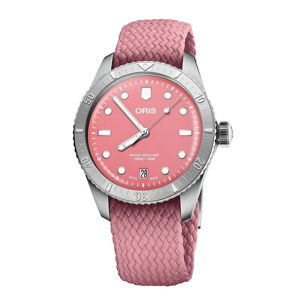Orologio ORIS Divers Sixty-Five Cotton Candy quadrante rosa cinturino in tessuto rosa 01 733 7771 4058-07 3 19 04S