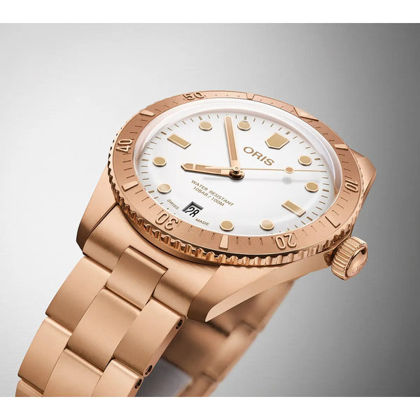 Orologio ORIS Divers Sixty-Five Date quadrante bianco bracciale in bronzomarrone 01 733 7771 3151-07 8 19 15