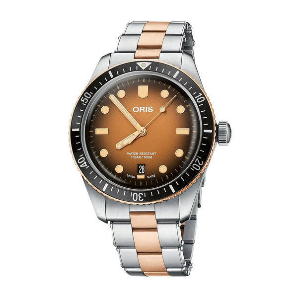 Orologio ORIS Divers Sixty-Five Date quadrante marrone bracciale in acciaiomarrone 01 733 7707 4356-07 8 20 17