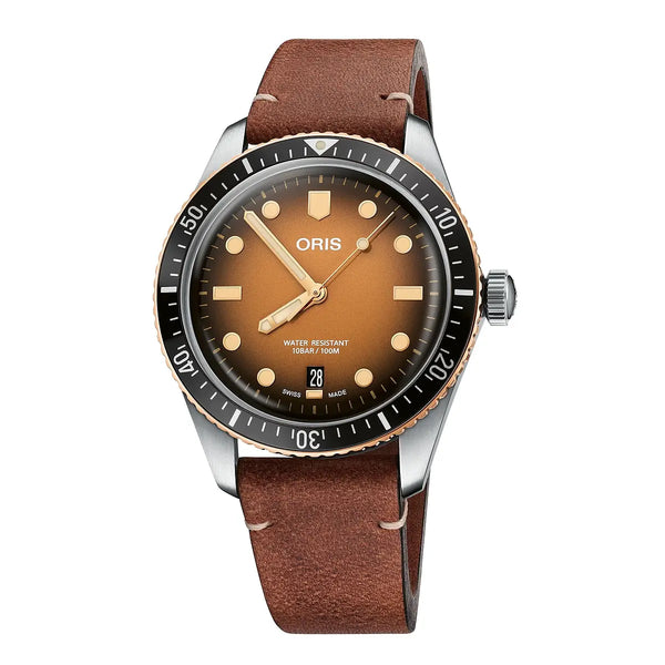 Orologio ORIS Divers Sixty-Five Date quadrante marrone cinturino in pelle marrone 01 733 7707 4356-07 5 20 45