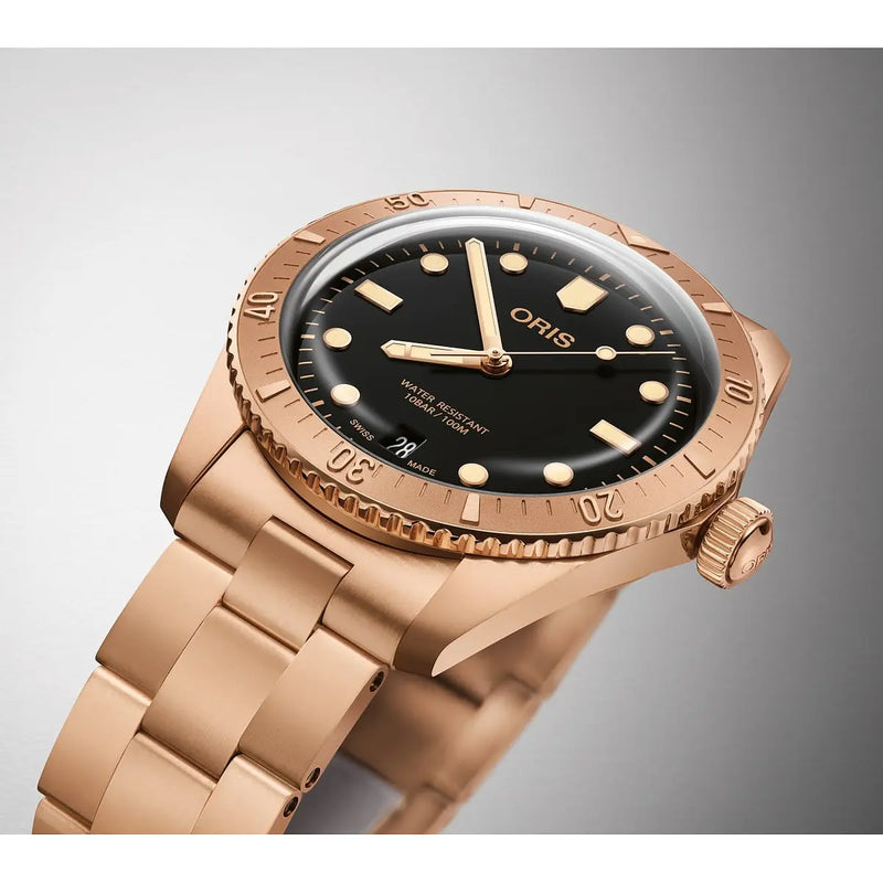 Orologio ORIS Divers Sixty-Five Date quadrante nero bracciale in bronzomarrone 01 733 7771 3154-07 8 19 15 dettaglio 3
