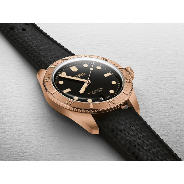 Orologio ORIS Divers Sixty-Five Date quadrante nero cinturino in gomma nero 01 733 7771 3154-07 4 19 18BR dettaglio