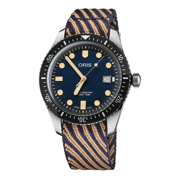 Orologio ORIS Divers Sixty-Five quadrante blu cinturino in tessuto multicolor 01 733 7720 4035-07 5 21 13