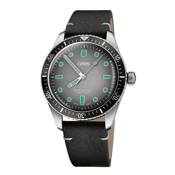 Orologio ORIS Divers Sixty-Five quadrante grigio cinturino in pelle nero 01 733 7707 4053-07 5 20 89