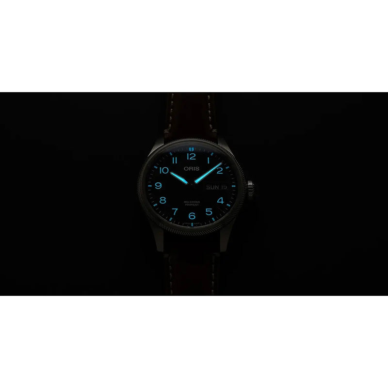 Orologio ORIS ProPilot Big Crown Big Day Date quadrante nero cinturino in pelle marrone 01 752 7760 4164-07 5 22 07LC dettaglio 2