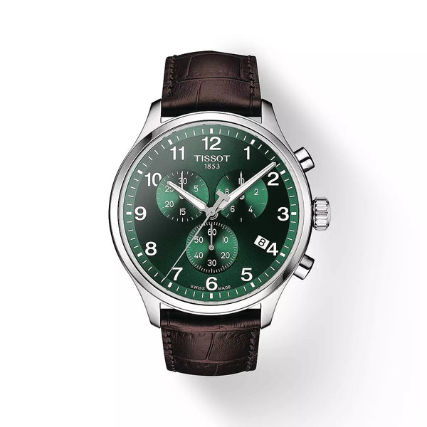 Orologio TISSOT al Quarzo Crono Uomo Cassa in Acciaio Cinturino in Pelle Marrone Quadrante Verde T1166171609200