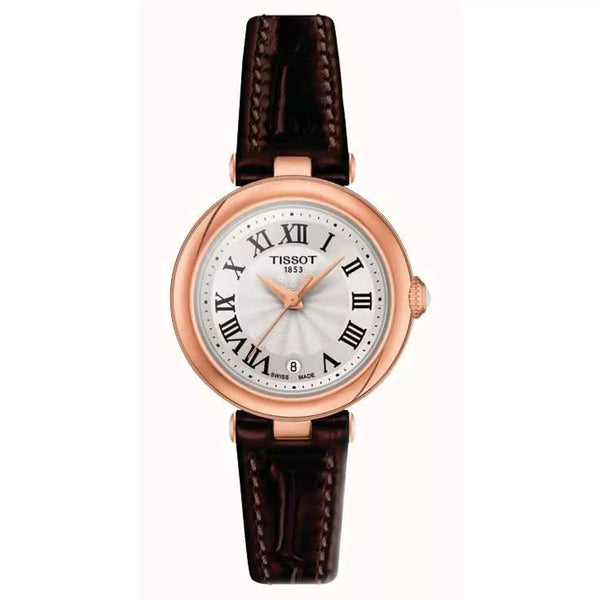 Orologio Tissot T-Lady Bellissima Quarzo Cassa Rosé Quadrante Argento e Cinturino in Pelle Marrone T1260103601300