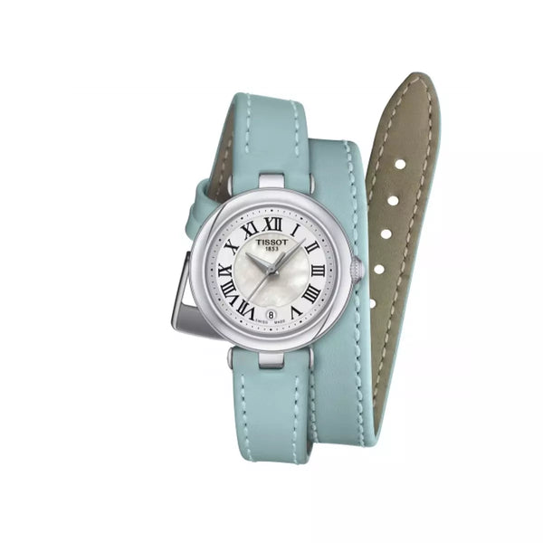 Orologio Tissot T-Lady Bellissima Quarzo Quadrante Madreperla e Cinturino in Pelle Azzurra T1260101611300