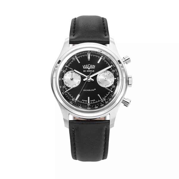 Vulcain Chronograph 70's 38mm Nero Argento 640109A00.BAC201 Manuale 640109A00.BAC201 con bracciale Nero tinta unita