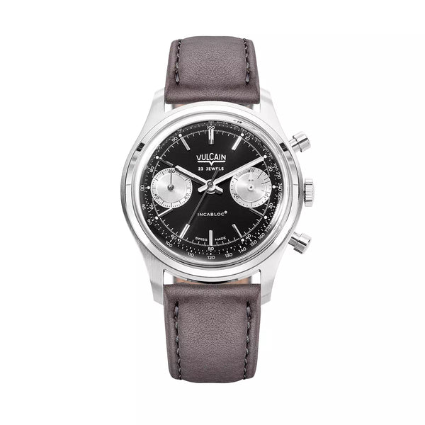 Vulcain Chronograph 70's 38mm Nero Argento 640109A00.BAC213 Manuale 640109A00.BAC213 con bracciale Grigio